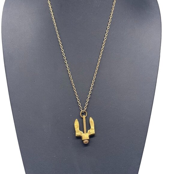 Trident Pendant Chain Necklace Gold Tone 30 Inches Oceans Seas Rivers - Picture 1 of 5